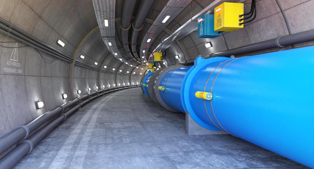 The tubes carry supercritical helium inside the ultra-high vacuum in which the particle beams circulate